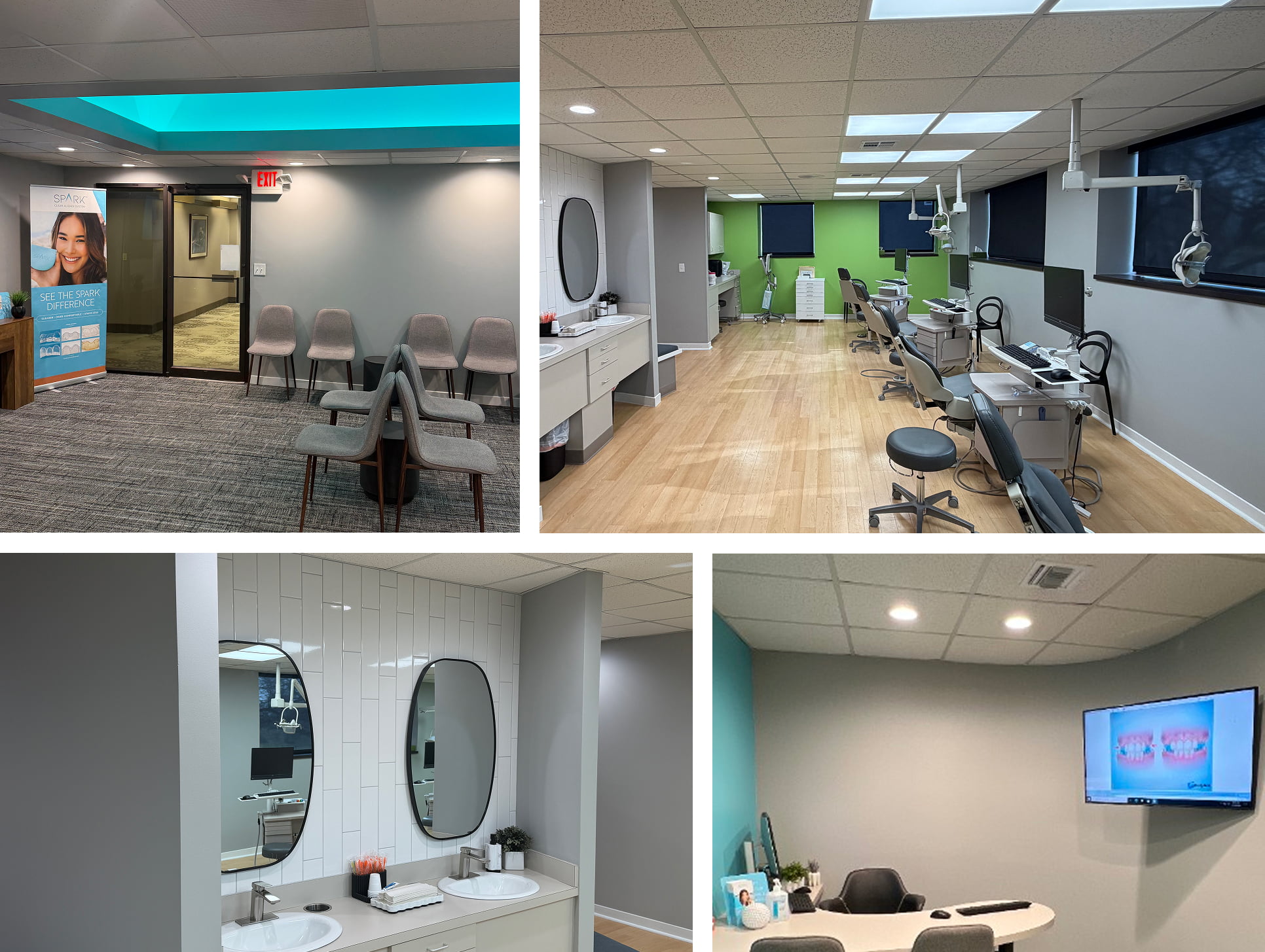 A collage of the different areas of the dental office of Brighton Orthodontics
